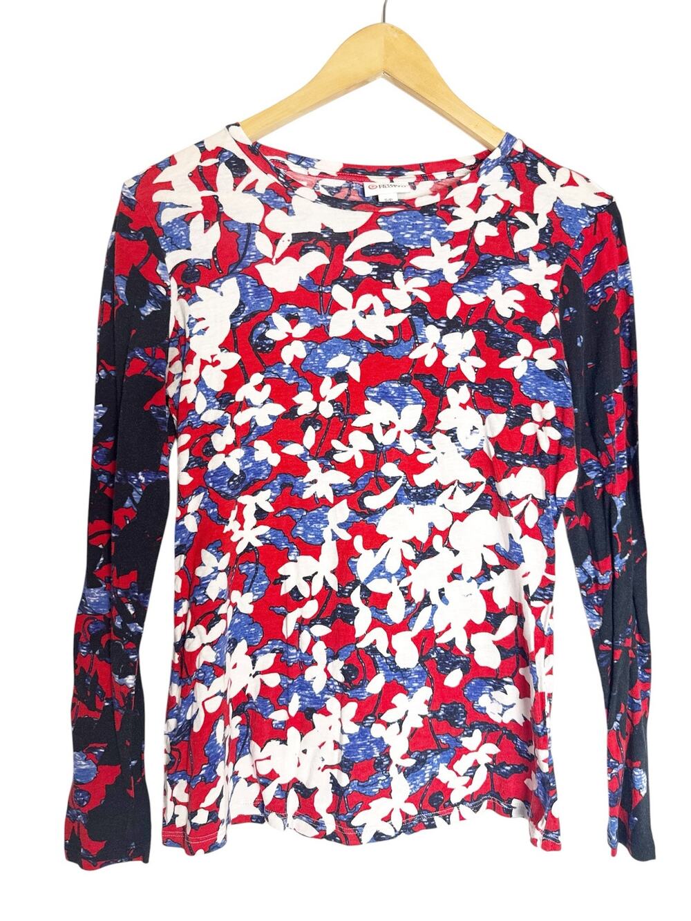 Peter Pilotto for Target Red White Blue Floral Printed Long Sleeve Crewneck Top